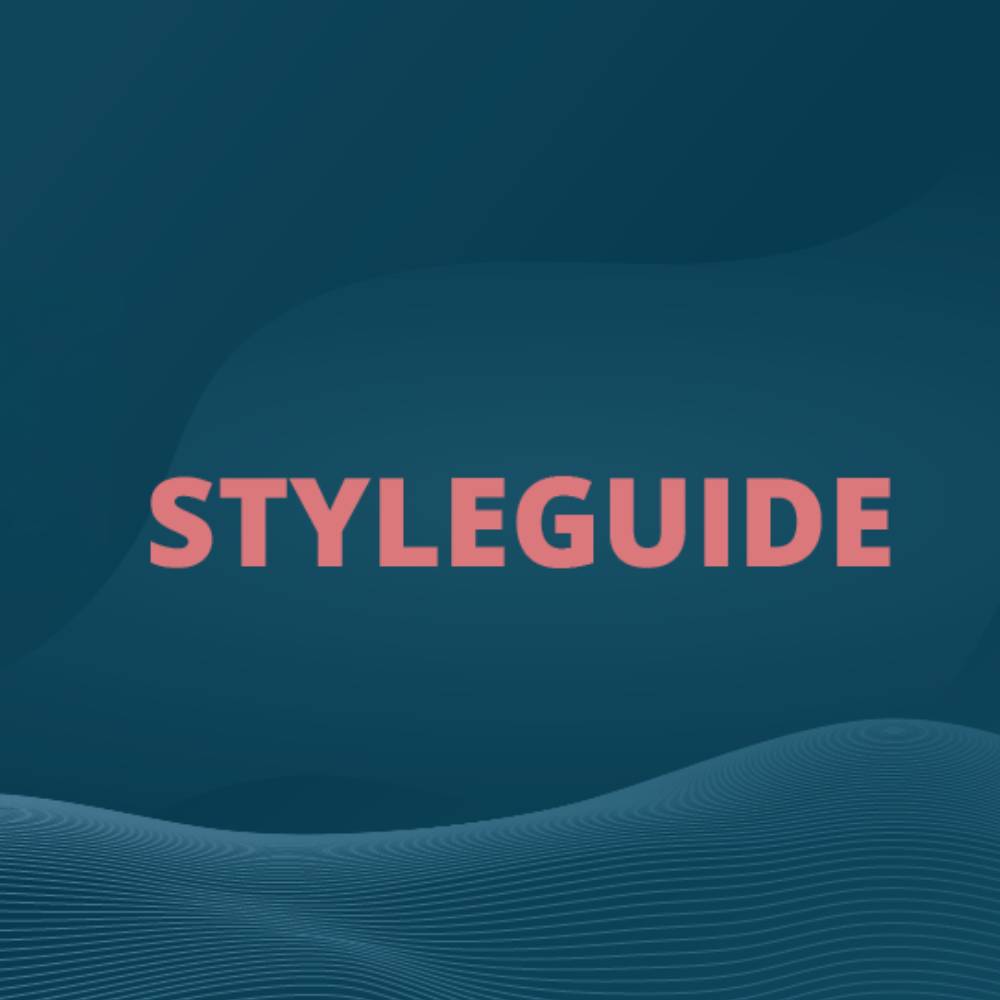 Blauer Hintergrund mit roter Schrift: Styleguide.